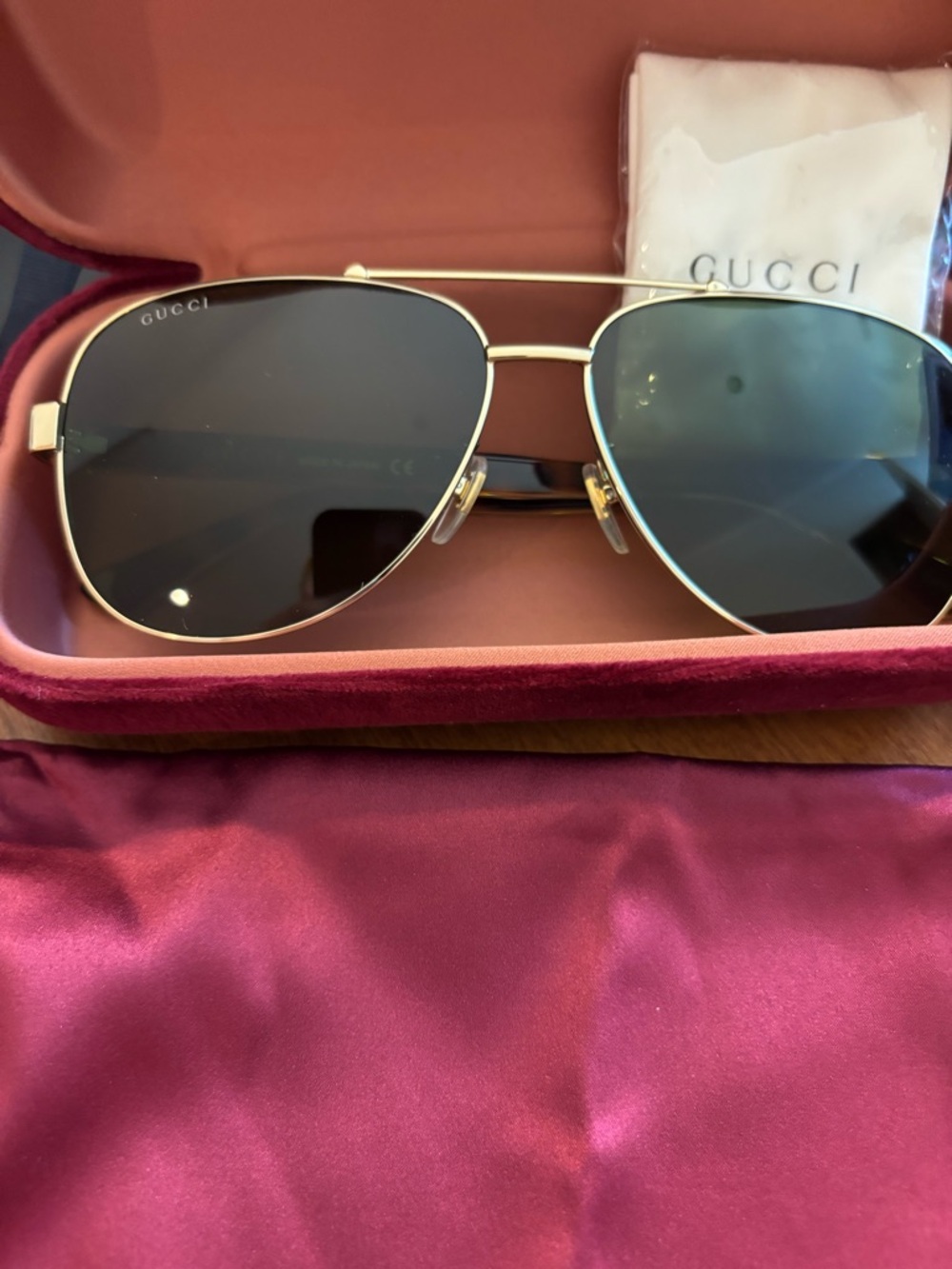 Gucci Gold Metal Aviator Sunglasses with Dark Lenses